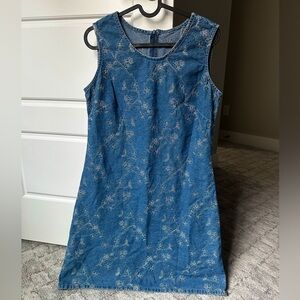 Embroidered Denim Mini Dress